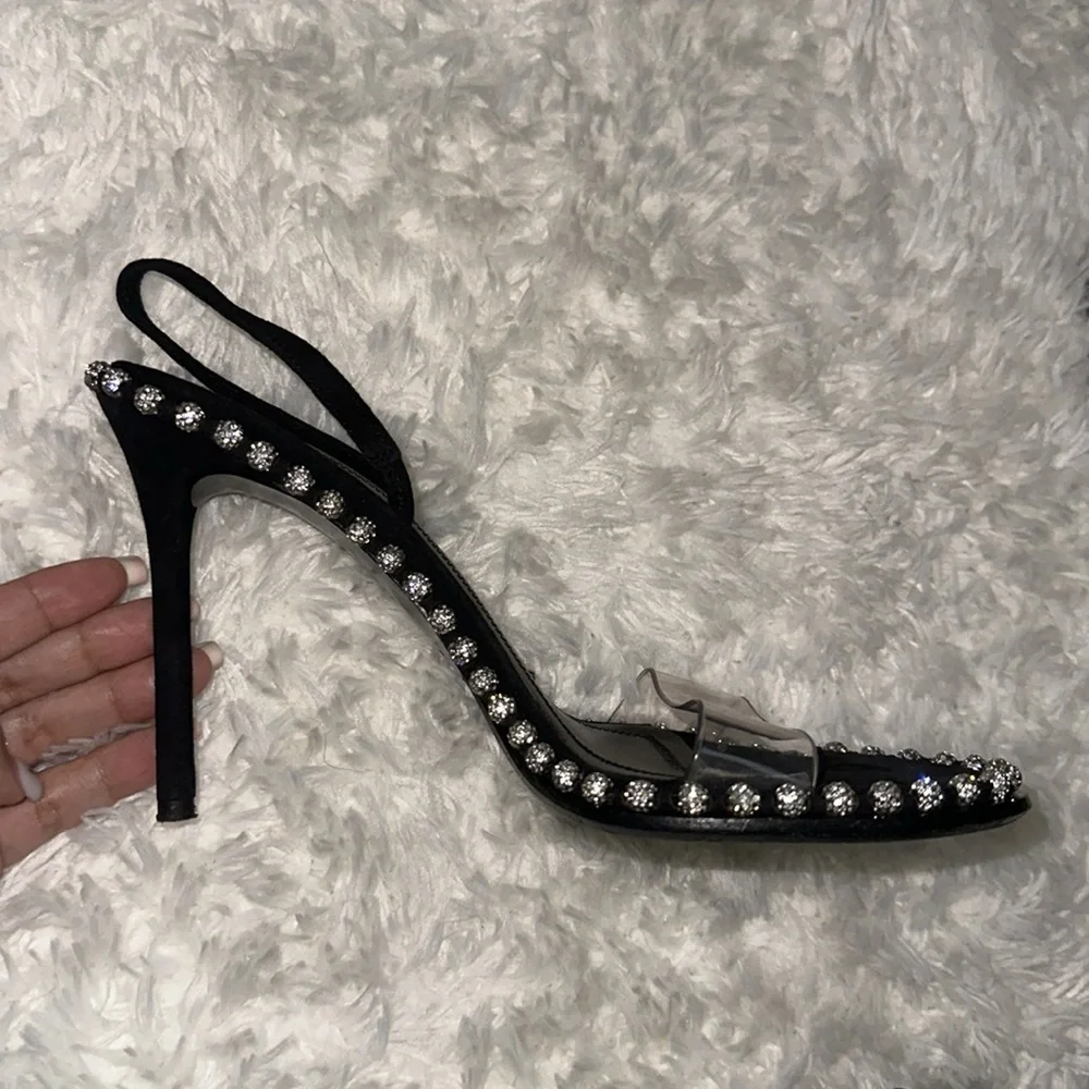 ALEXANDER WANG NOVA CRYSTAL BLACK HEELS Studded Slingback Sandals - Picture 5 of 9